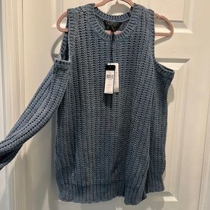 BCBG MAX DENIM OPEN SHOULDER Sweater Size L NWT
